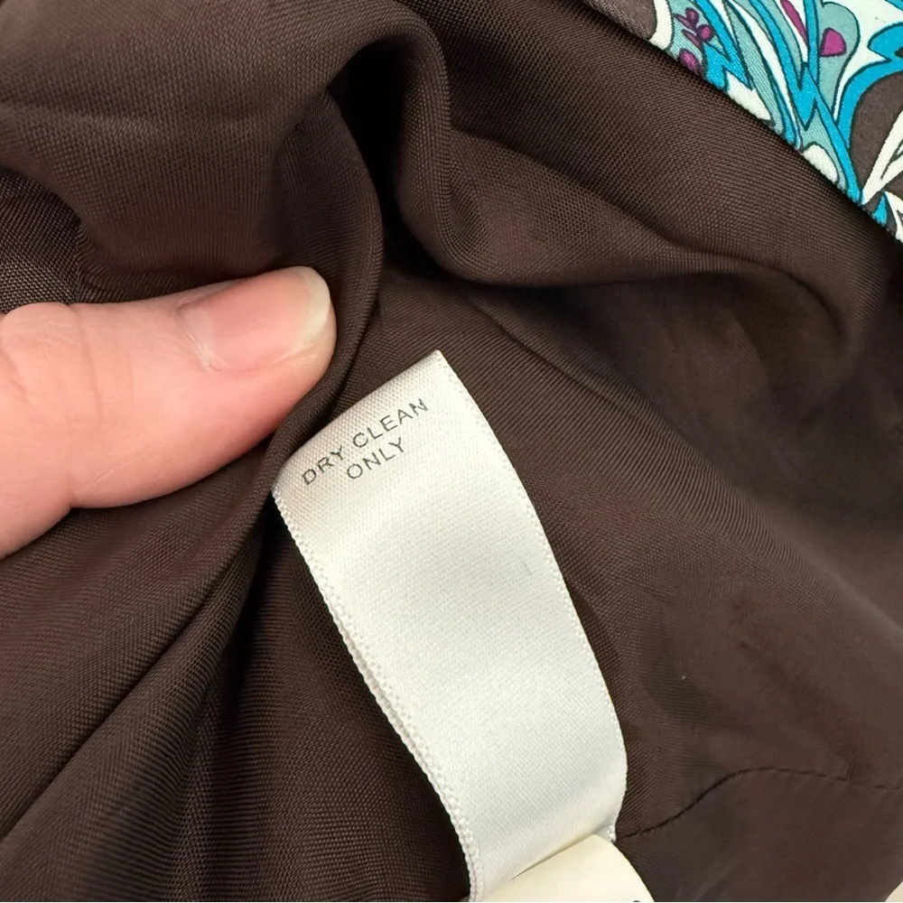 Banana Republic Brown & Turquoise Square Neck Lined Patterned Dress 100% Silk - Picture 9 of 9